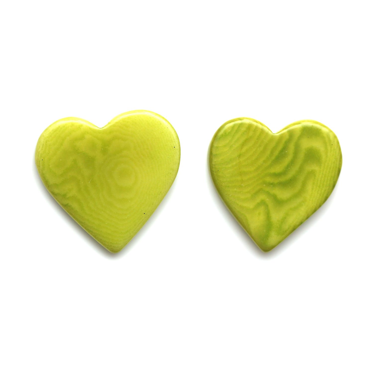 Tagua Clip on Earrings with Green Hearts