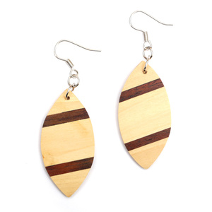 Wooden Handmade Earrings with Stripy Pattern