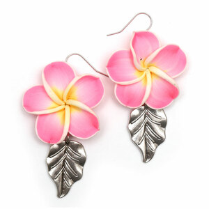 Earrings with pink flowers made from polymer clay