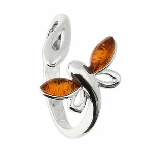 Sterling Silver Ring in shape of flying insect with amber stones
