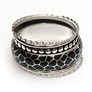 Black multi-layer bracelet bangle with leopard pattern