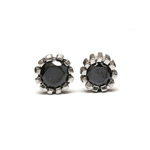 Mens Stainless steel screw back stud earrings with black crystal