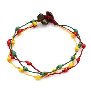 Handmade Green Red Yellow Beads Triple-strand Wax Cord Anklet