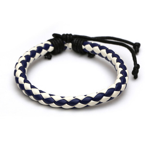 Blue and white plaited leather bracelet ideal for men and women