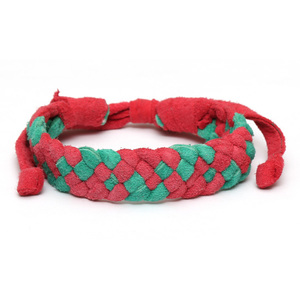 Handmade red and green leather plaited bracelet