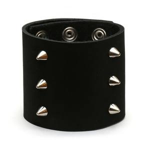 Black Punk style 3 row spiked leather bracelet