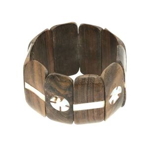 Handmade Brown Wooden Stretch Bracelet with Mother Of Pearl Inlaid