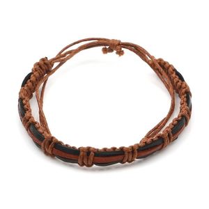 Black and Brown Leather With Wax Cord Adjustable Bracelet