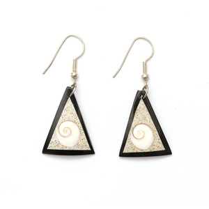 Black triangle resin with shiva eye shell drop earrings