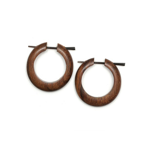 Handmade brown organic stick carved wood earrings tribal style 