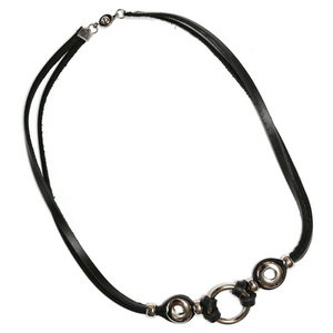 Black organic leather urban night necklace  with Stainless Steel circle pendant 