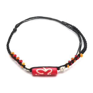 Handmade red tube bead braided adjustable wax cord bracelet 