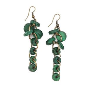 Green Coconut Shell Discs and Beads Drop Earrings