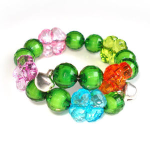 Transparent green bead with multi-coloured four-leaf clover children bracelet