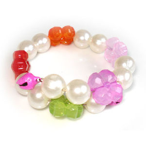White bead with multi-coloured four-leaf clover children bracelet