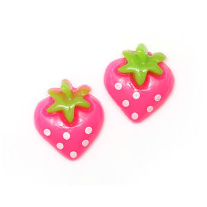Pink spotty strawberry clip-on earrings