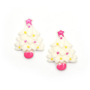 White Christmas tree clip-on earrings