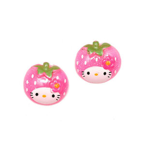 Pink kitty strawberry with glitter effect clip-on earrings