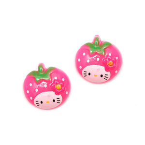 Pink kitty strawberry clip-on earrings