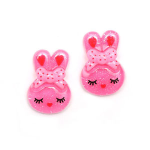 Pink bunny rabbit with pink polka dot bow clip-on earrings