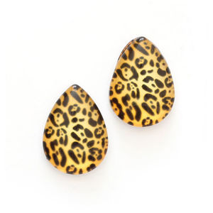 Black and yellow leopard printed teardrop glass clip-on earrings