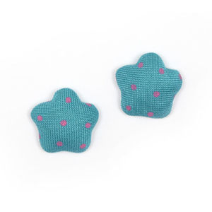 Teal polka dots fabric covered star shape clip-on earrings