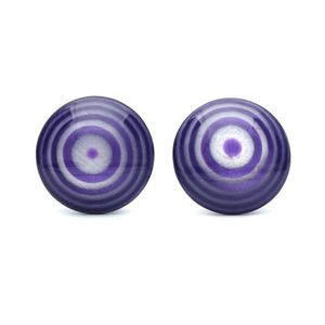 Mauve Striped Effect Round Button Clip on Earrings