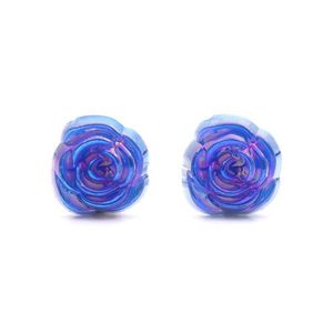 Blue AB Colour Rose Flower Clip On Earrings