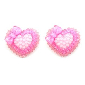 Vibrant Pink Heart with Bow Clip On Earrings