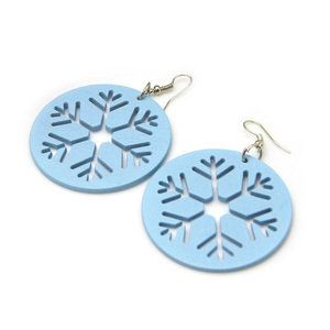Blue cut out design snowflake wooden drop earrings ideal for Christmas