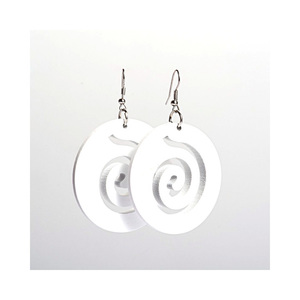 White spiral cut out design wooden hoop drop earrings