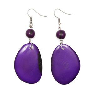 Purple Tagua Slice and Acai Seed Drop Earrings