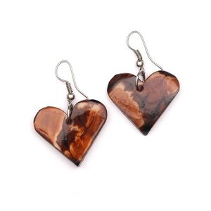 Brown Heart Tagua with Marble Effect Drop Earrings