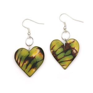 Green Heart Tagua with Marble Effect Drop Earrings