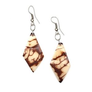 Natural White Diamond-shaped Tagua with Marble Effect Drop Earrings