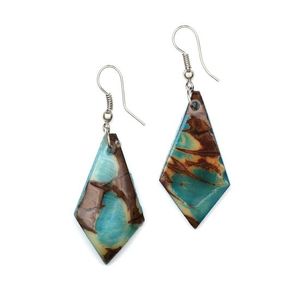 Turquoise Diamond-shaped Tagua with Marble Effect Drop Earrings