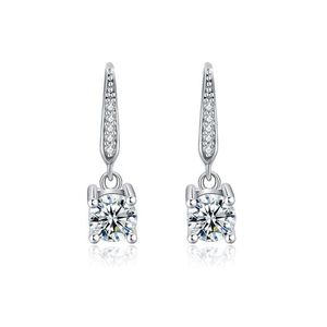 Solitaire Round Cut Cubic Zirconia Crystal Drop Earrings