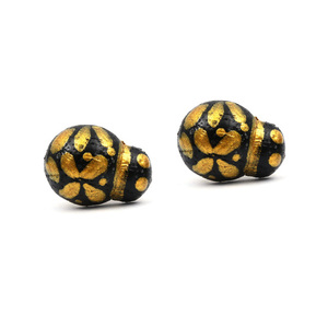 Black and gold-colour hand painted ladybird wooden stud earrings with plastic posts