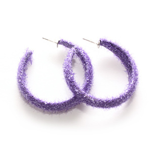 Purple fabric covered hoop earrings