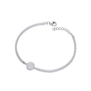 Silver Friendship Bracelet with Pave Round Pendant
