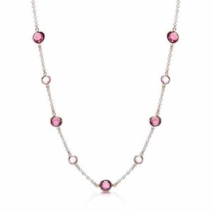 Purple, Pink Swarovski Stones, Silver Rose Coated Necklace