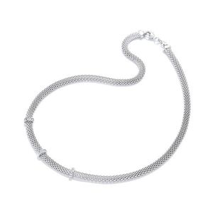 Silver Mesh with CZs Necklace 17"/43cm