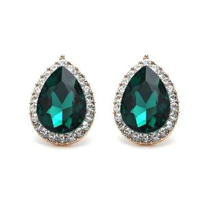 Green Crystal Diamante Pear-Shaped Gold-tone Clip-on Earrings