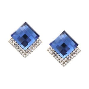 Blaue rautenförmige Ohrclips mit Zirkonia