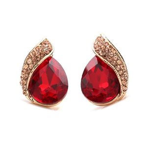 Red Faceted Crystal with Champagne Pavé Gold-tone Clip On Earrings