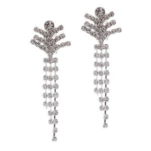Crystal Tassel Bridal Drop Clip on Earrings