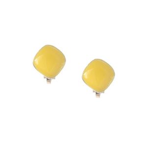 Yellow Enamel Diamond Shaped Clip On Earrings