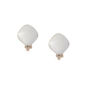 White Enamel Diamond Shaped Clip On Earrings