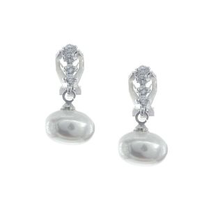 Cubic Zirconia Bar with Shell Pearl Drop Gold Plated Clip On Earrings