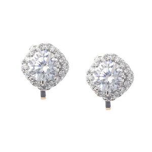 White Gold Plated Diamond Shaped Brilliant Cut Cubic Zirconia Halo Clip On Earrings
